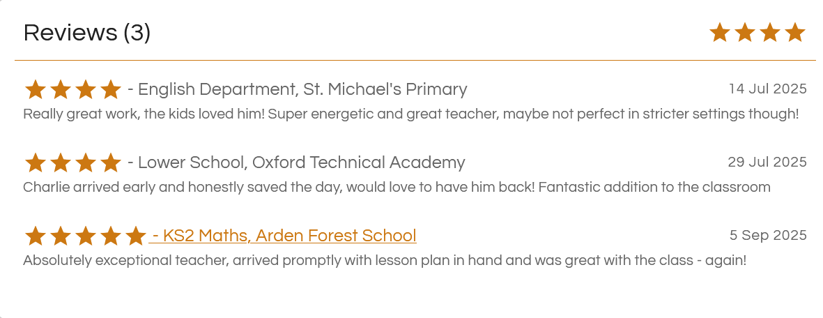 TempAlly candidate profile showing client reviews and star ratings left after each booking